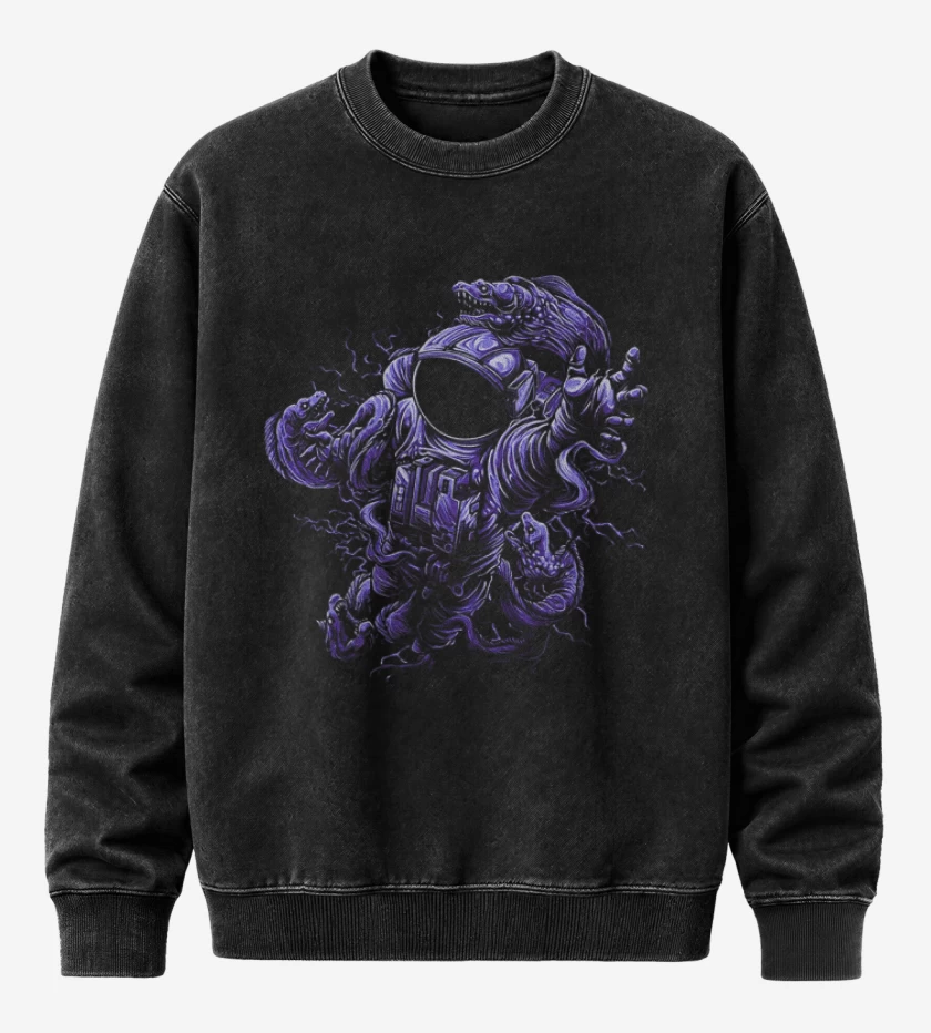 Poleron Polo Acid Wash Negro de astronauta 11