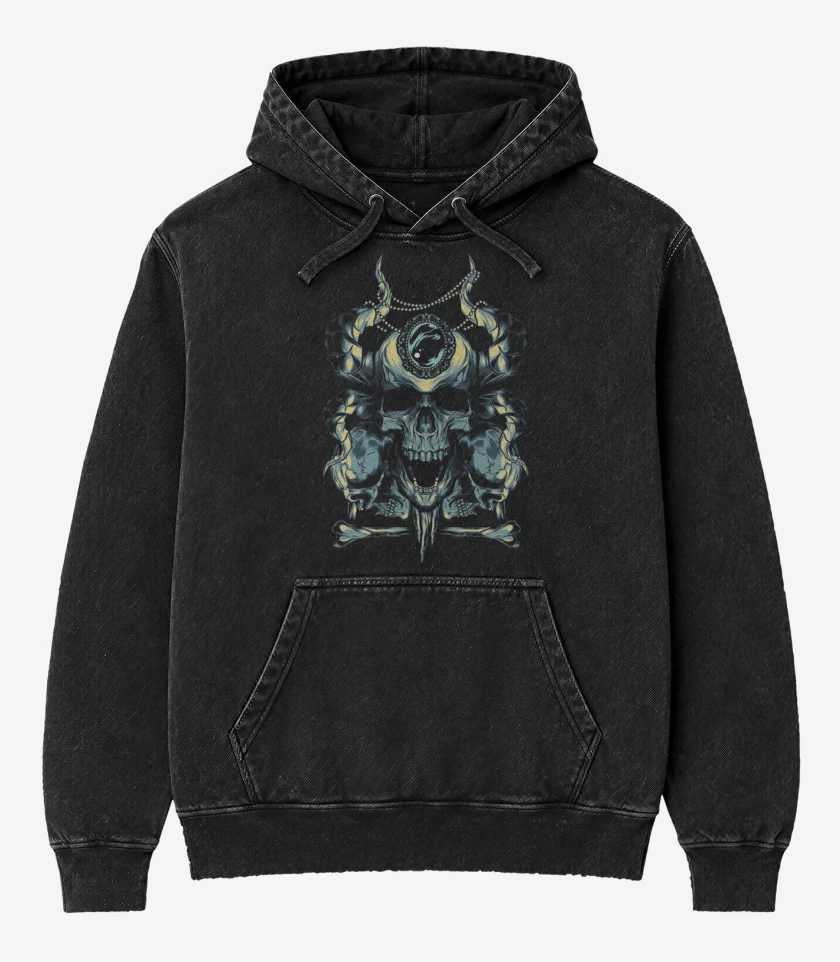 Poleron Canguro Acid Wash Negro de Demonio