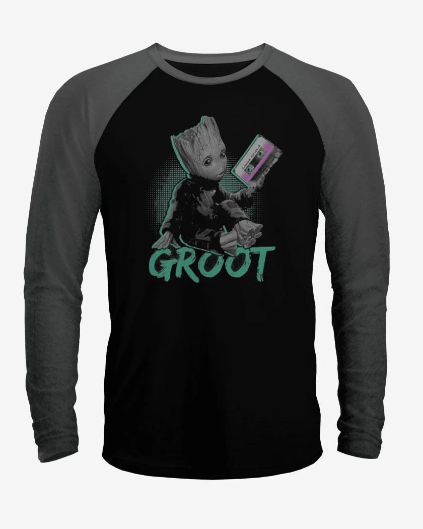 Polera Raglan Negro / Negro Heather de groot