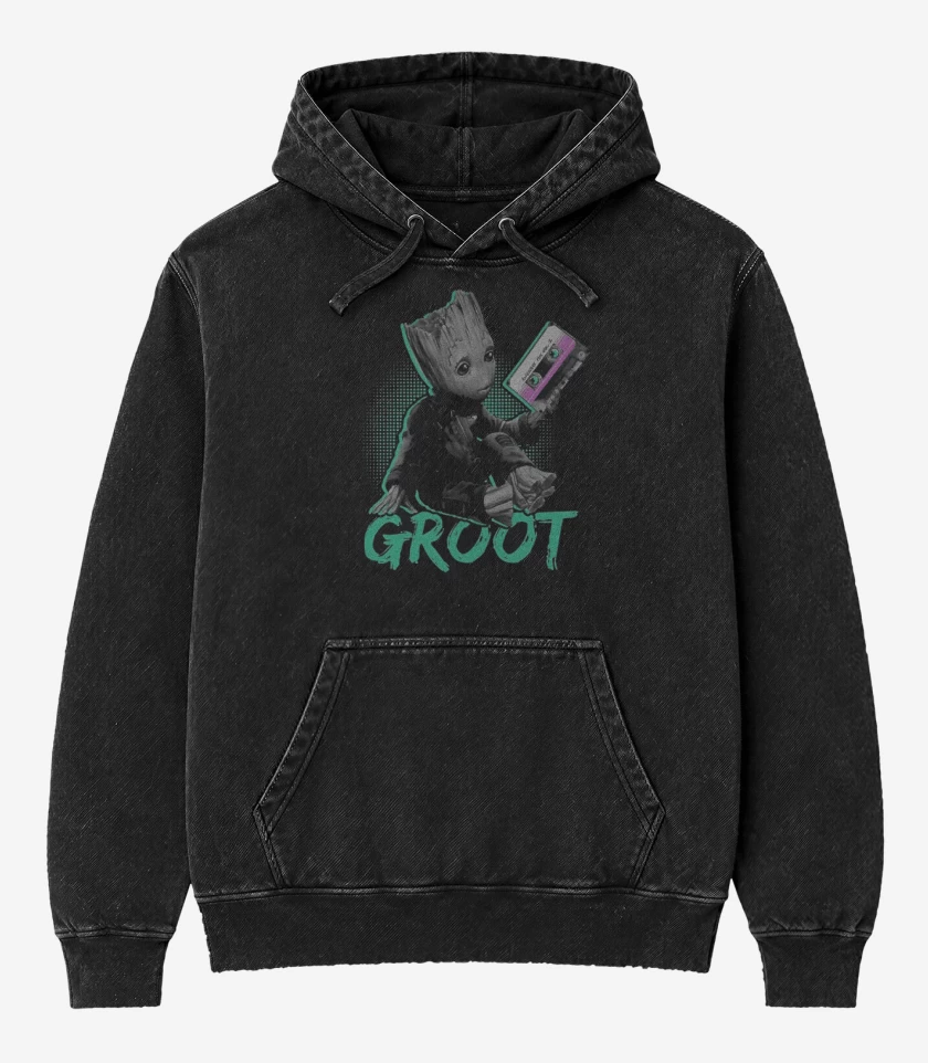 Poleron Canguro Acid Wash Negro de groot
