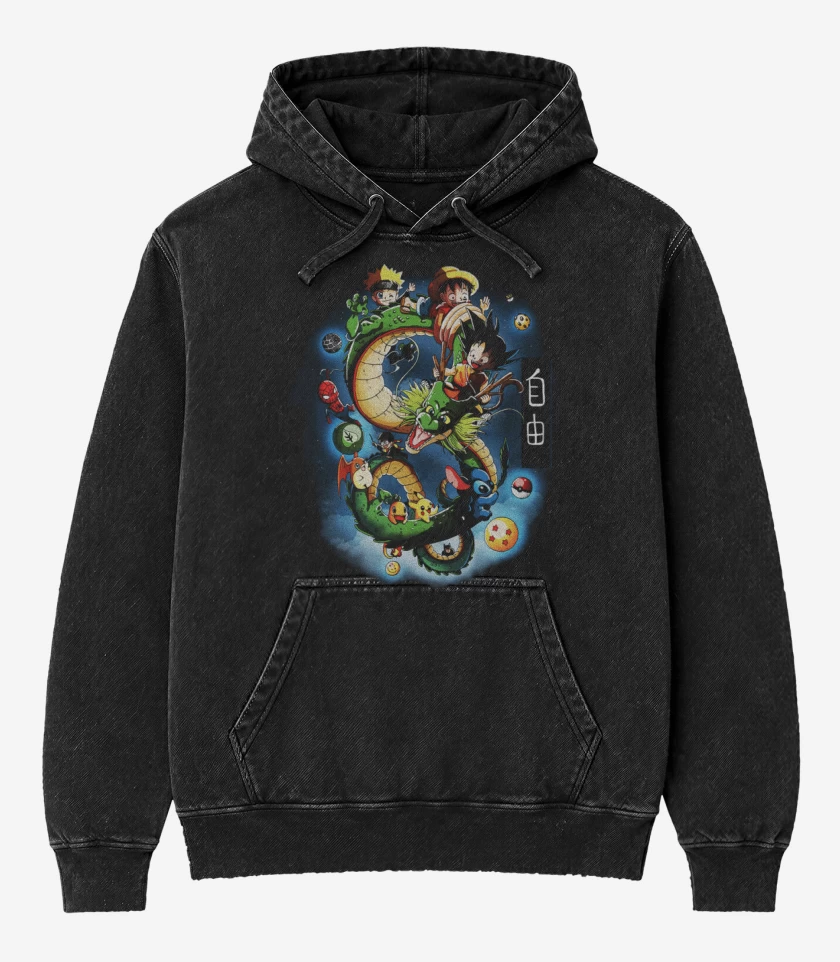 Poleron Canguro Acid Wash Negro de Dragoncillo
