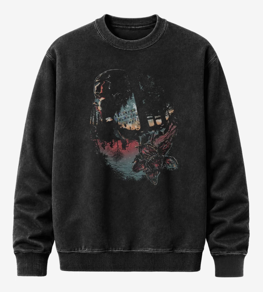 Poleron Polo Acid Wash Negro de Stranger things 9