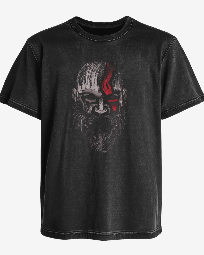 Polera desgastada Negro de Kratos full color
