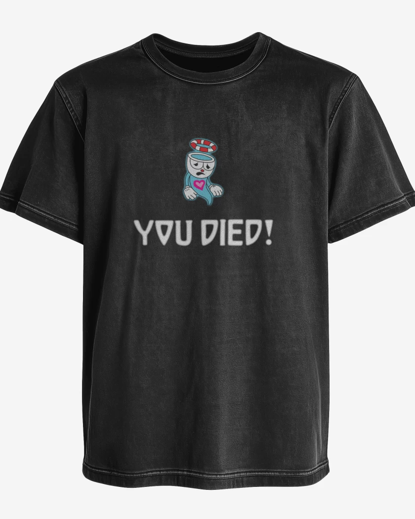 Polera desgastada Negro de Cup head you died!