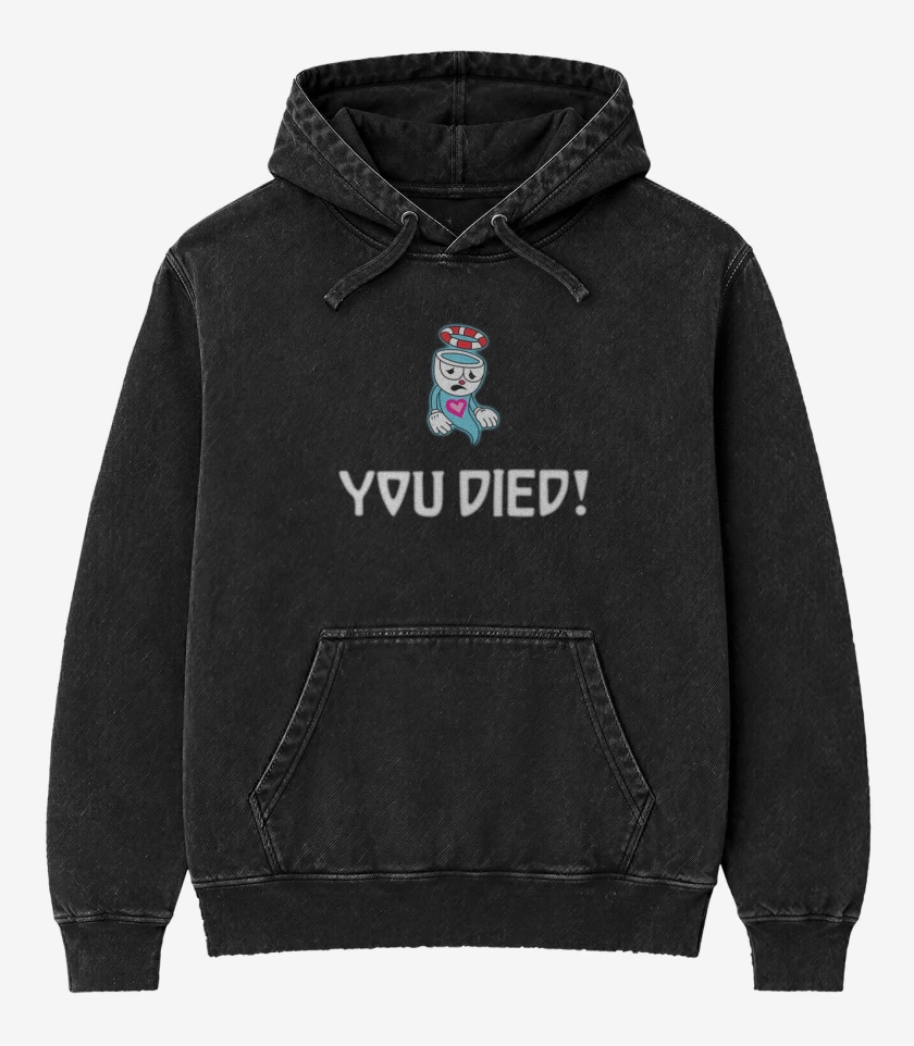 Poleron Canguro Acid Wash Negro de Cup head you died!