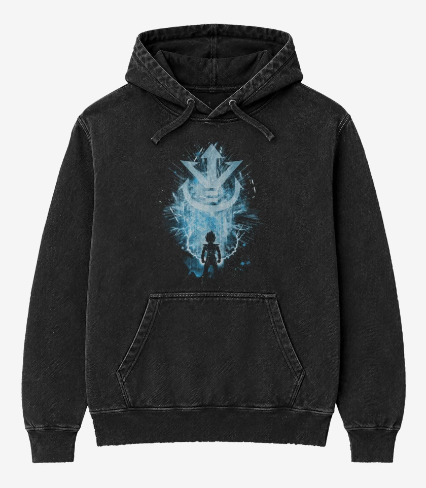 Poleron Canguro Acid Wash Negro de vegeta 4