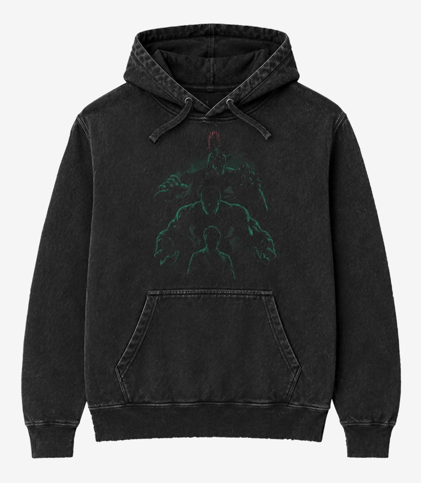 Poleron Canguro Acid Wash Negro de Hulk 2