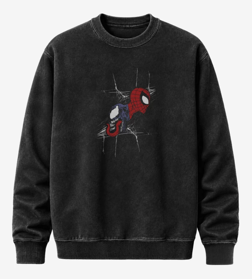 Poleron Polo Acid Wash Negro de Araña vs Veneno