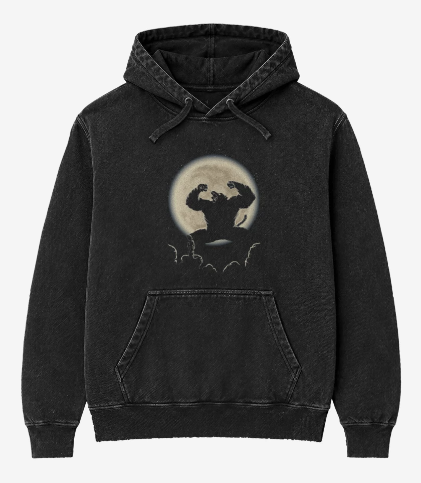 Poleron Canguro Acid Wash Negro de Mono dbz