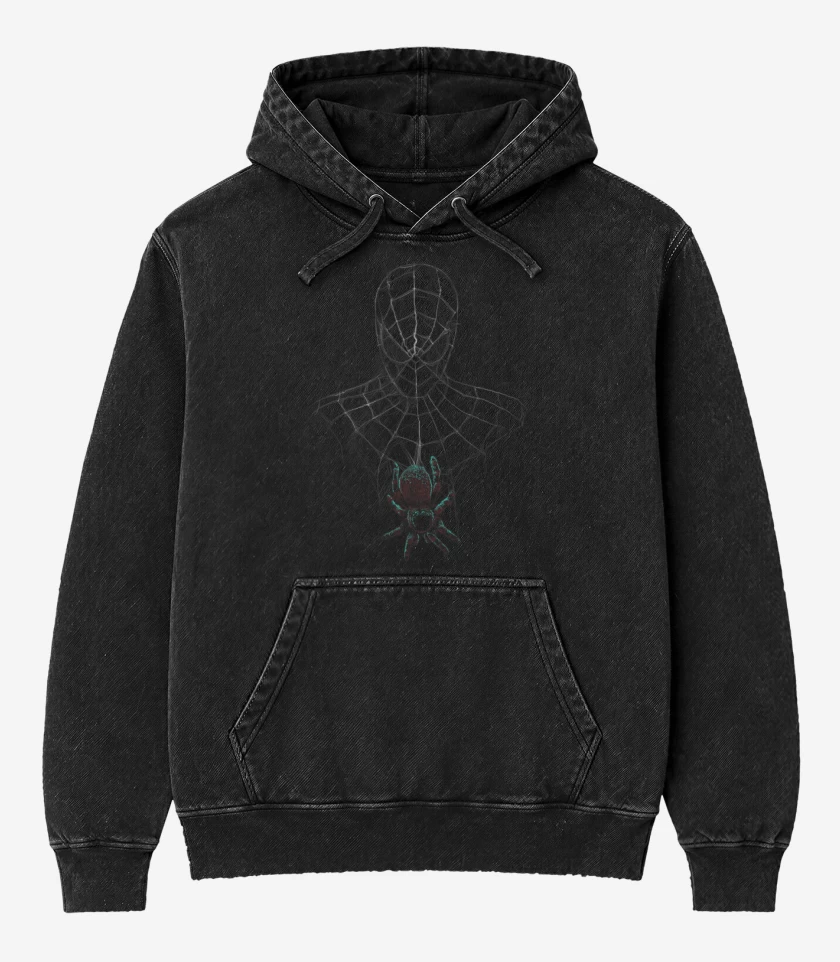Poleron Canguro Acid Wash Negro de Araña