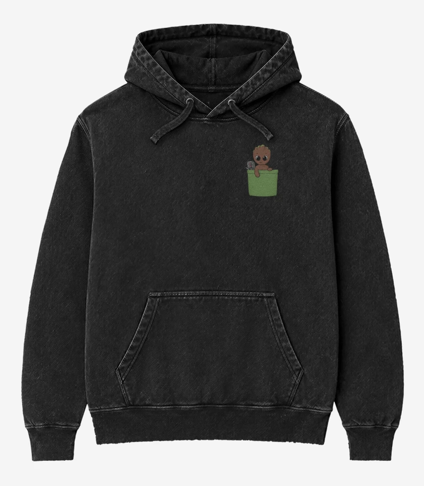 Poleron Canguro Acid Wash Negro de Groot de bolsillo