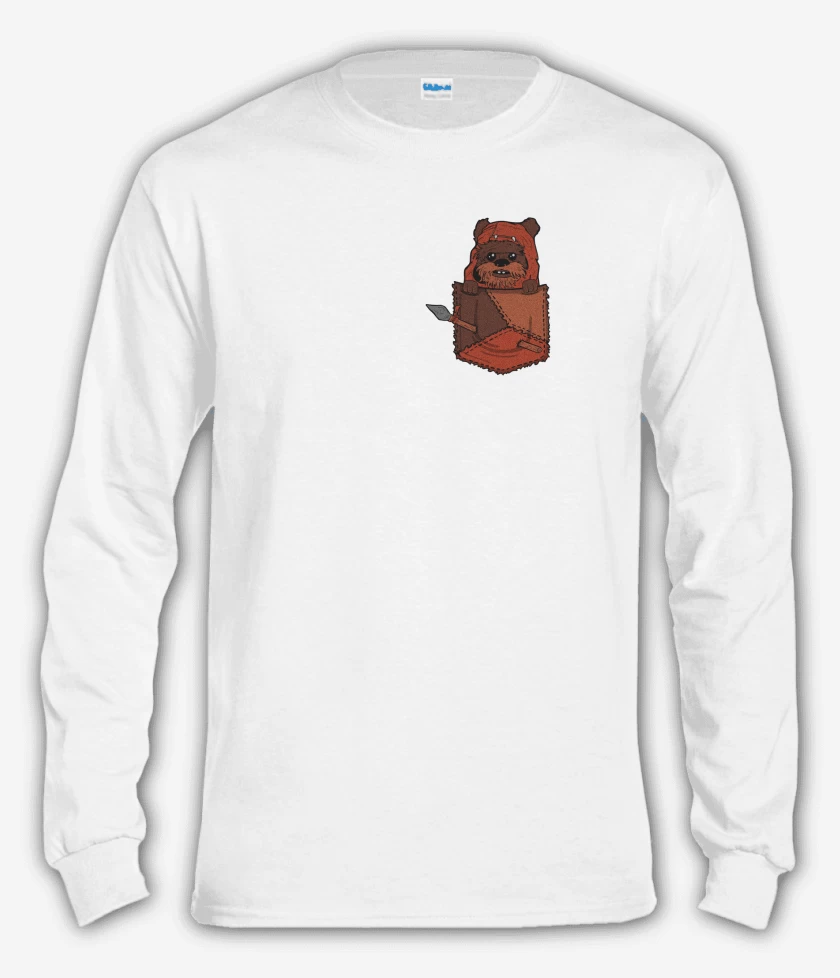 Polera manga larga Blanco de ewok de bolsillo