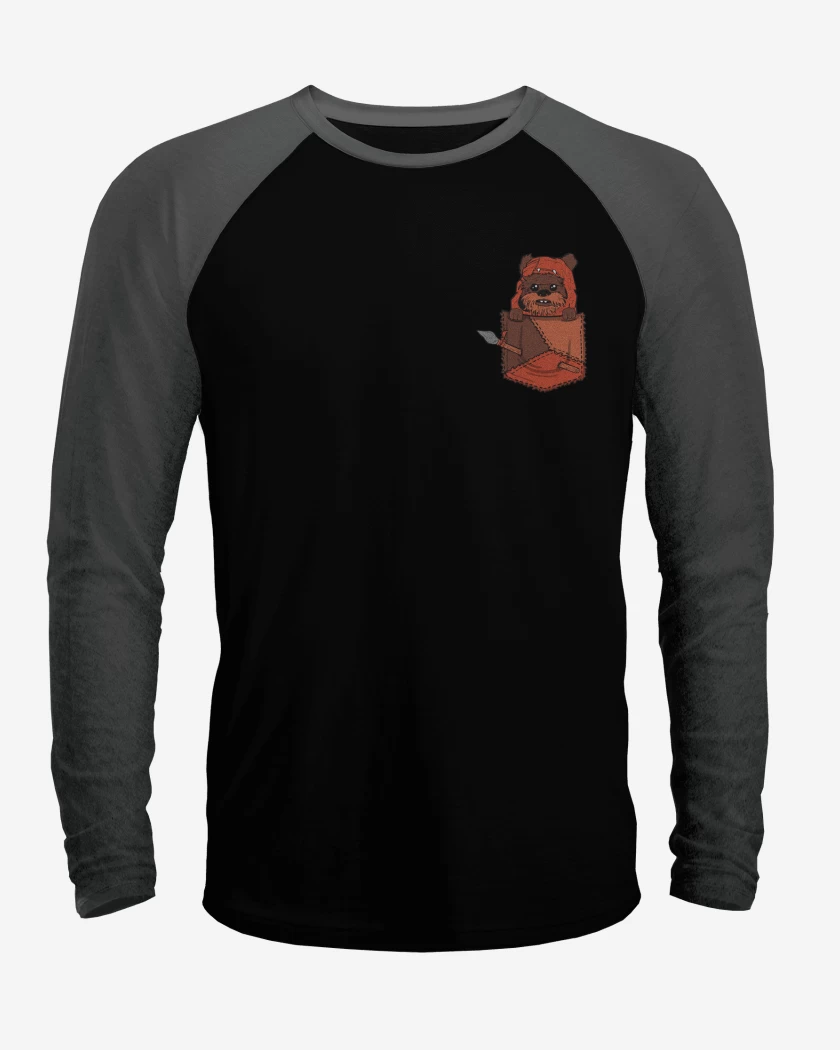 Polera Raglan Negro / Negro Heather de ewok de bolsillo