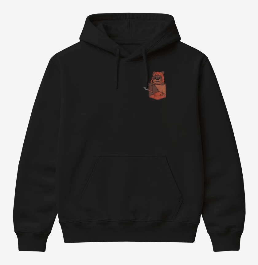 Poleron Canguro básico Negro de ewok de bolsillo