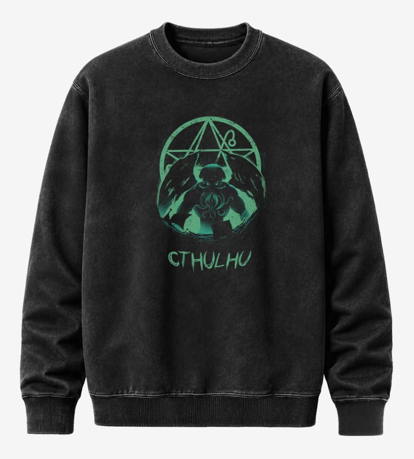 Poleron Polo Acid Wash Negro de cthulhu 3