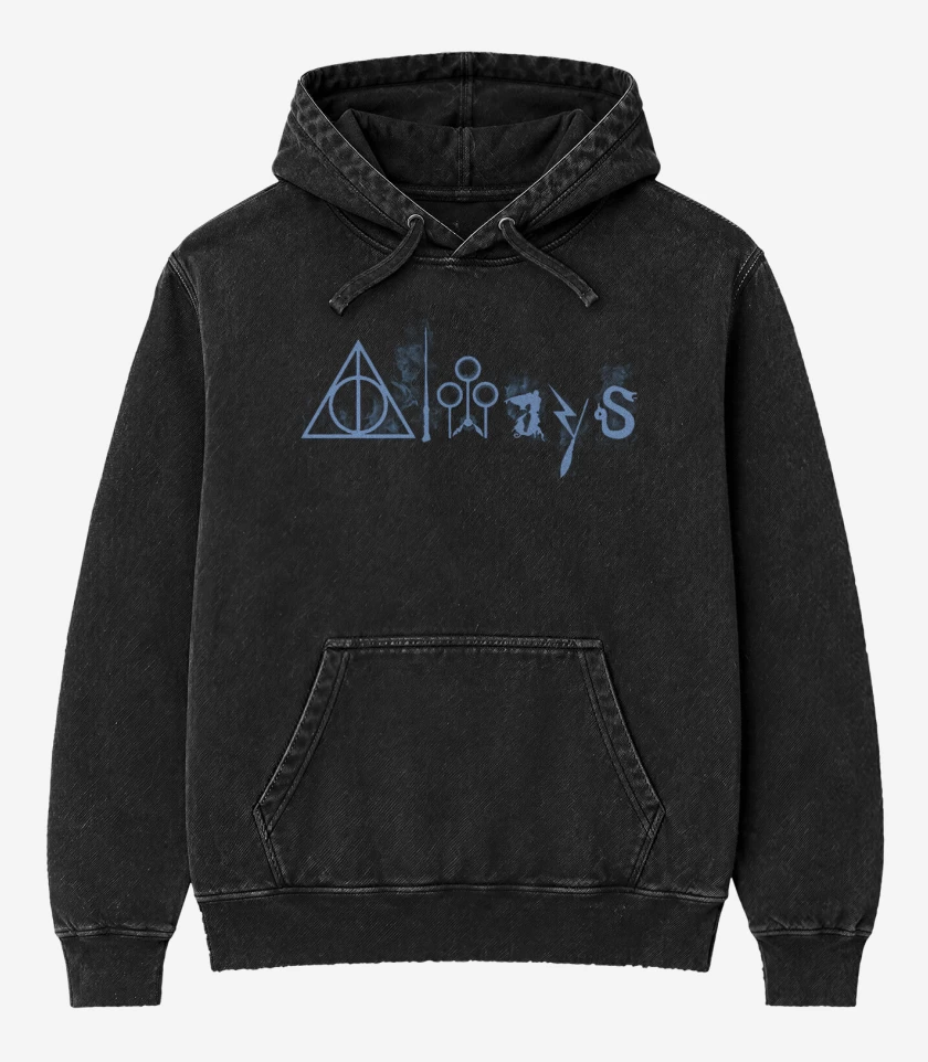 Poleron Canguro Acid Wash Negro de harry potter full color