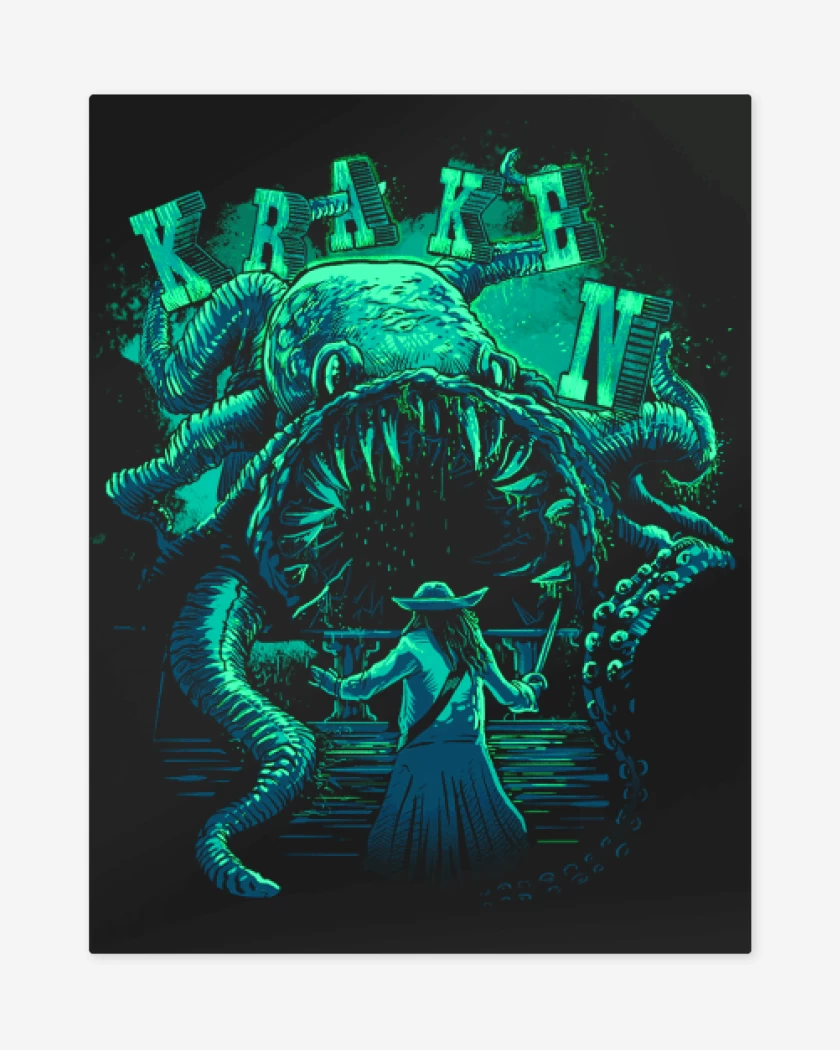 Print metalico Negro de Kraken vs jack