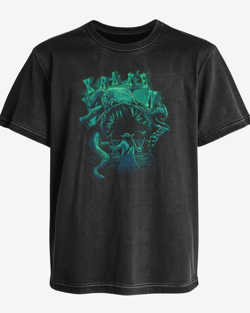 Polera desgastada Negro de Kraken vs jack