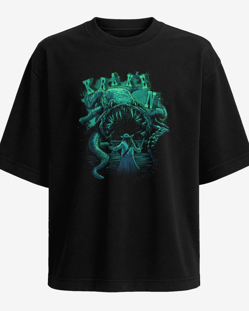 Polera Oversize Negro de Kraken vs jack