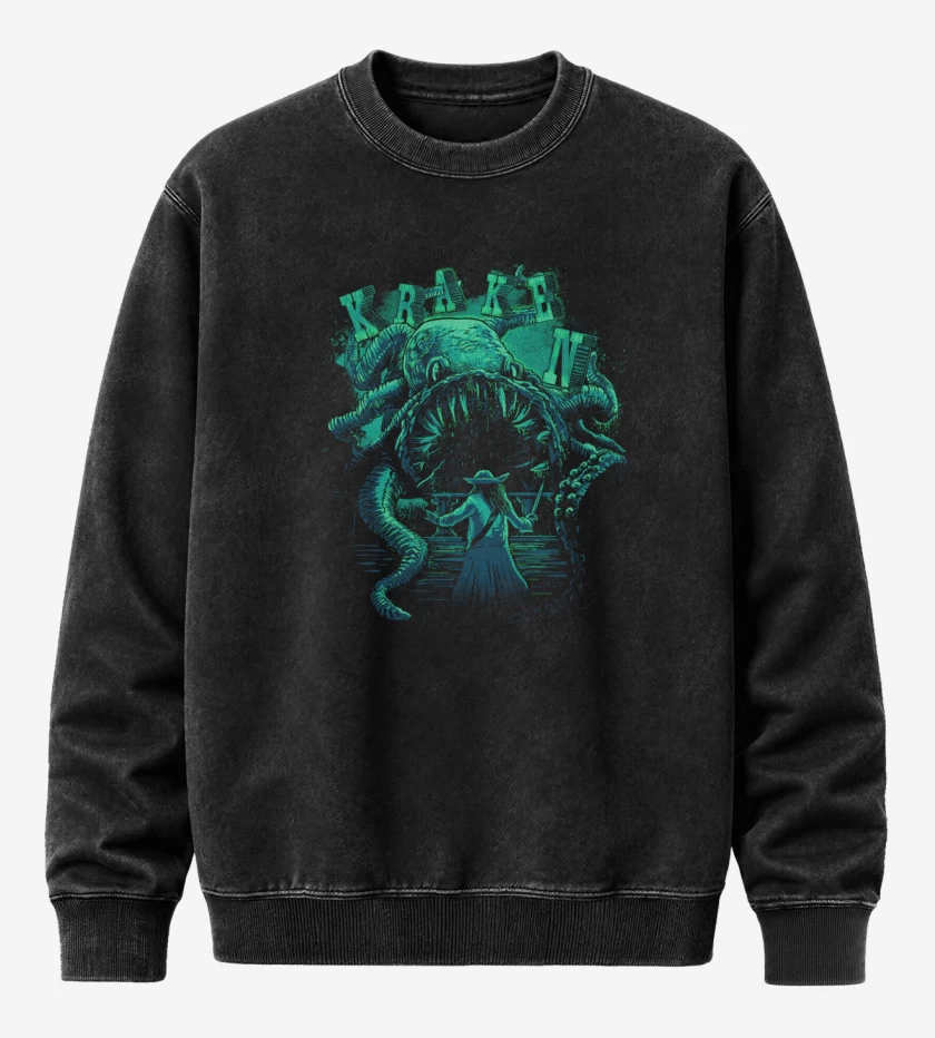 Poleron Polo Acid Wash Negro de Kraken vs jack