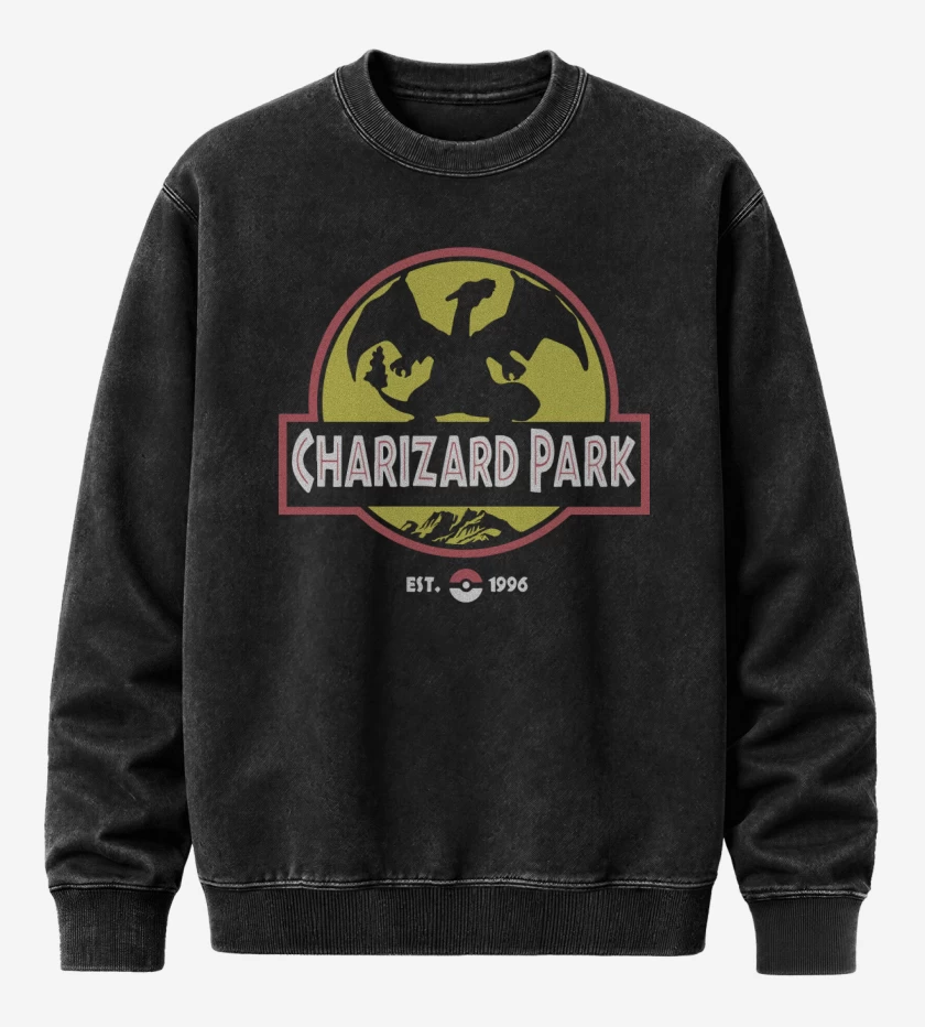 Poleron Polo Acid Wash Negro de Charizard Park