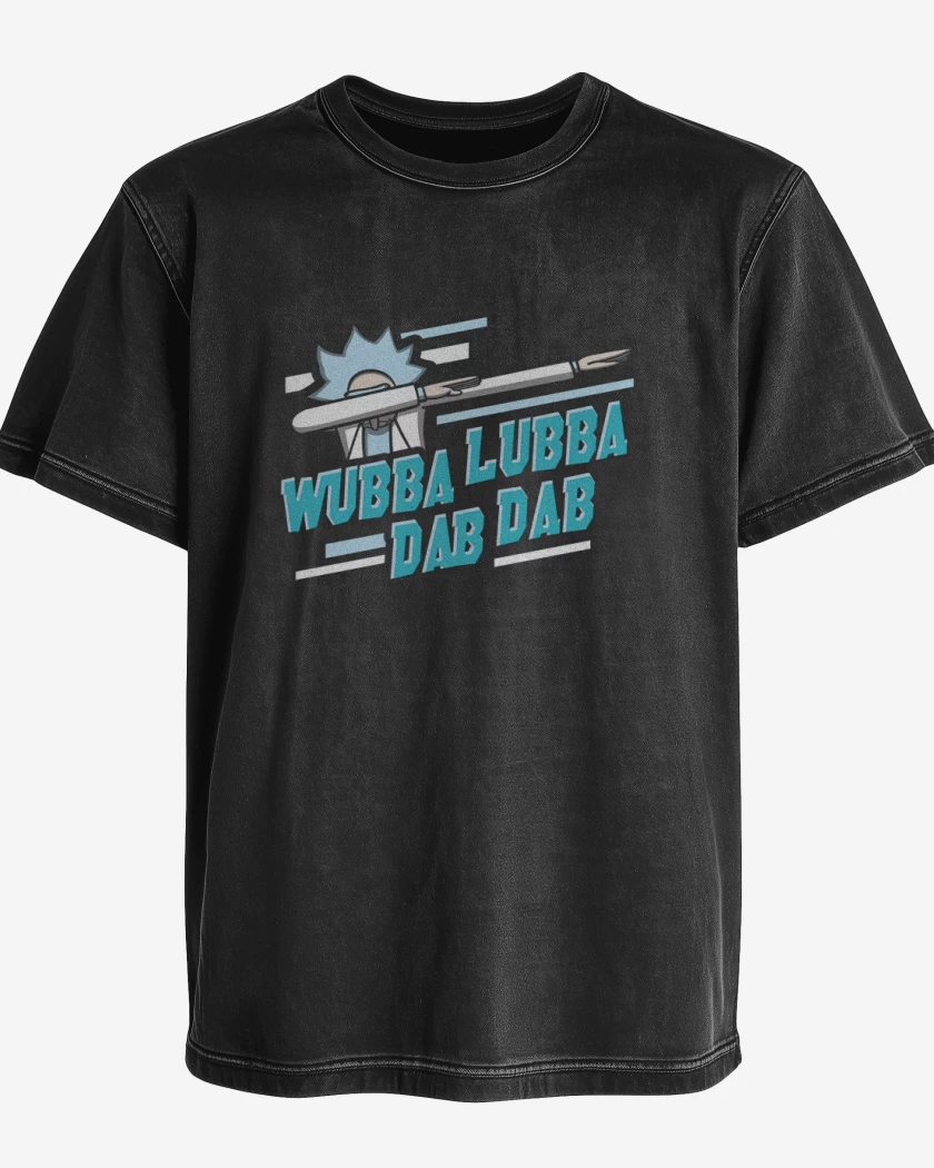 Polera desgastada Negro de wubba lubba dab dab