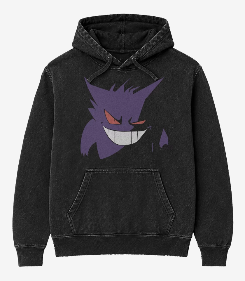 Poleron Canguro Acid Wash Negro de Gengar