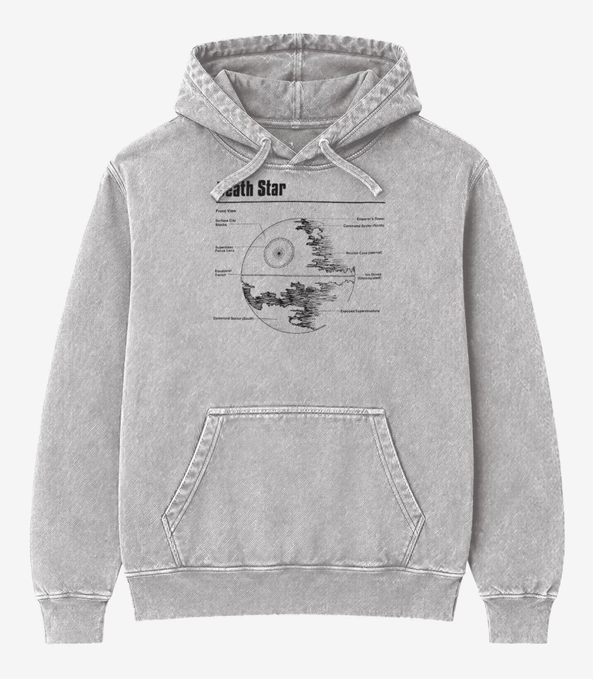 Poleron Canguro Acid Wash Gris Melange de Death star 