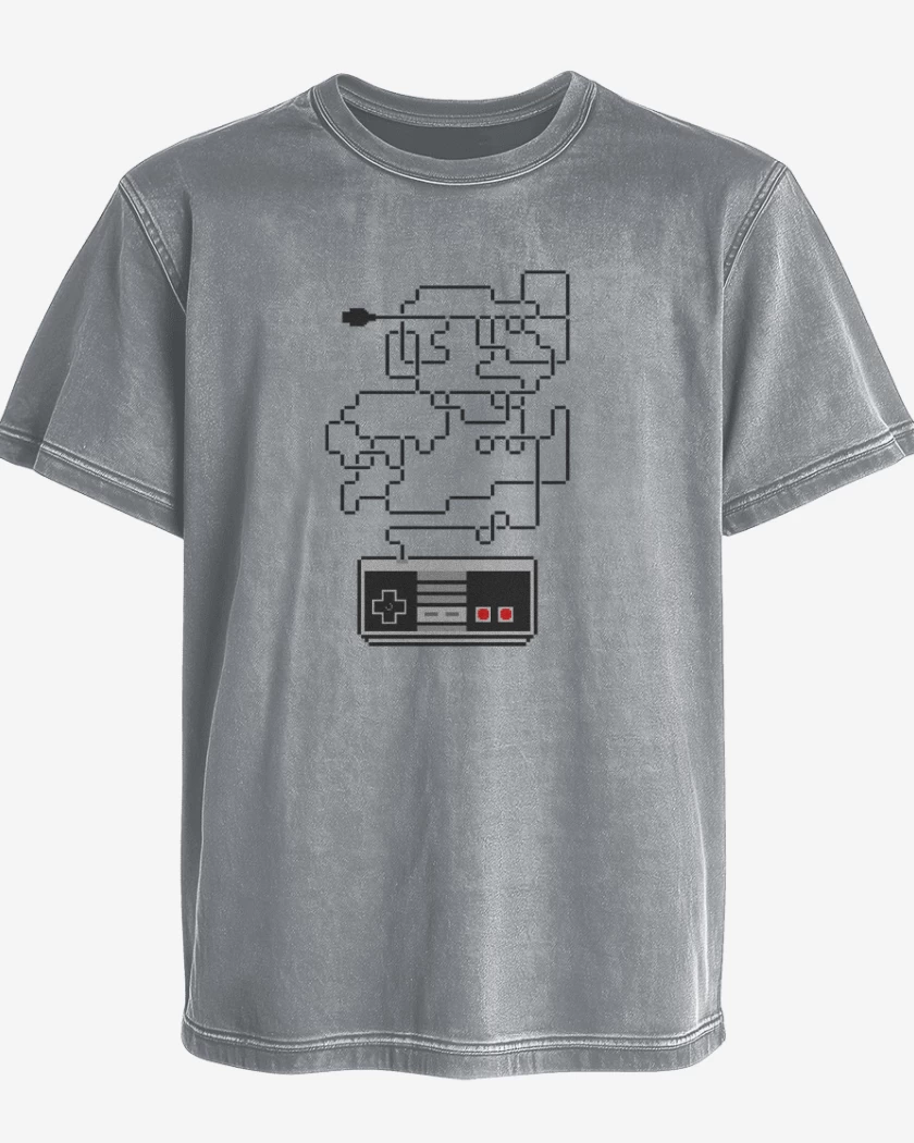 Polera desgastada Gris Melange de Super bigote nes