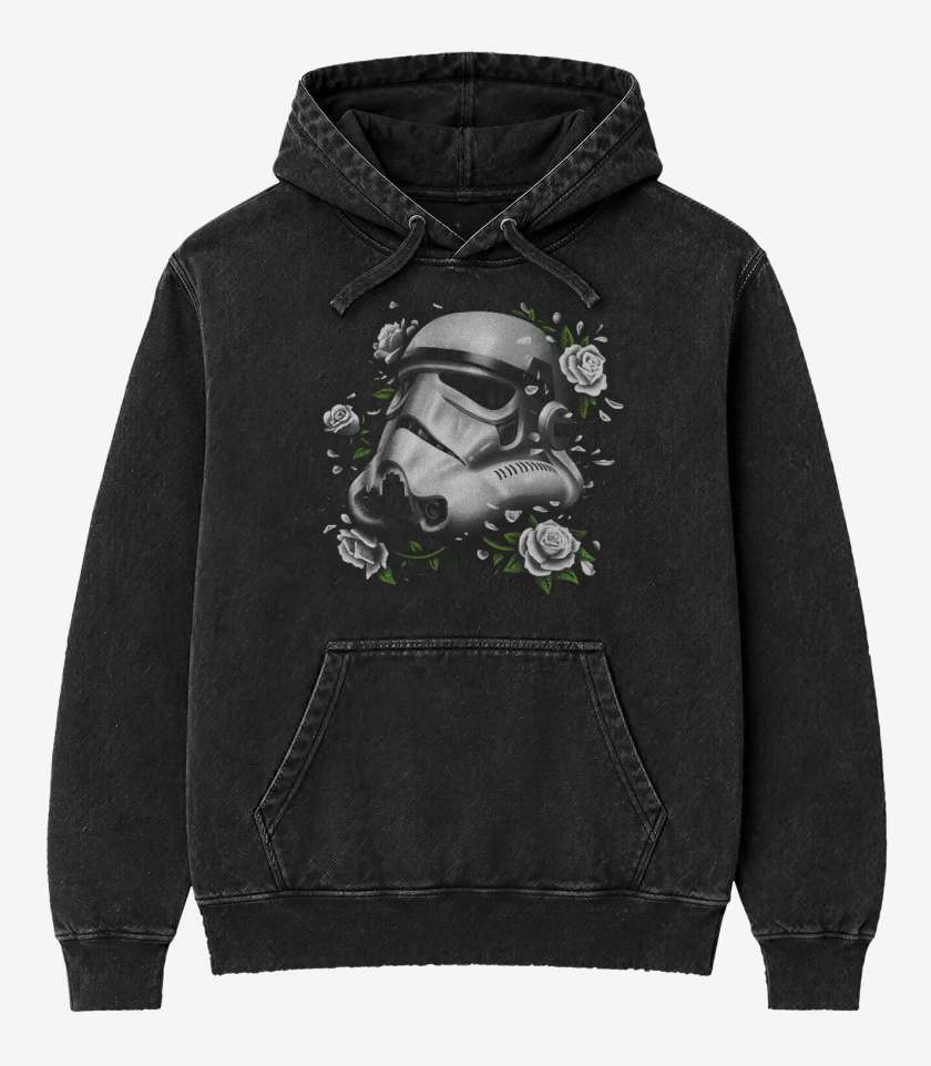 Poleron Canguro Acid Wash Negro de trooper roses