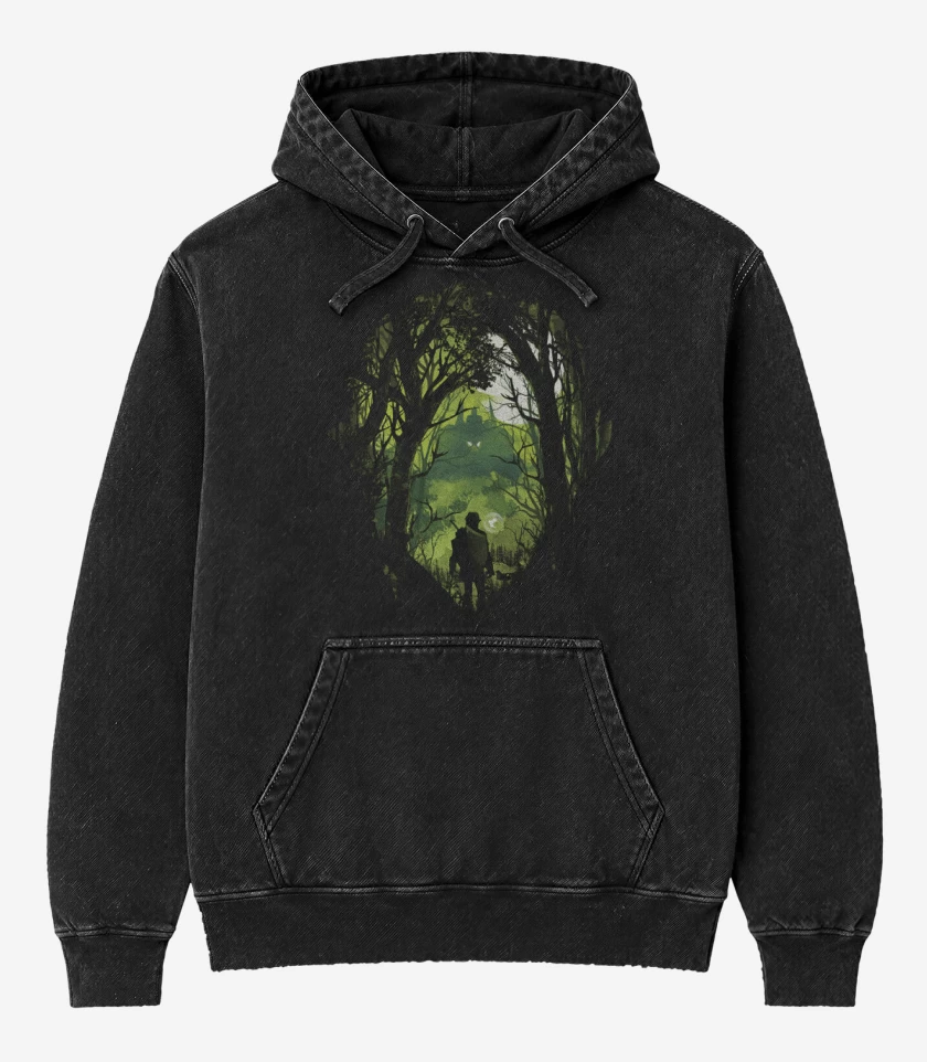 Poleron Canguro Acid Wash Negro de Link bosque