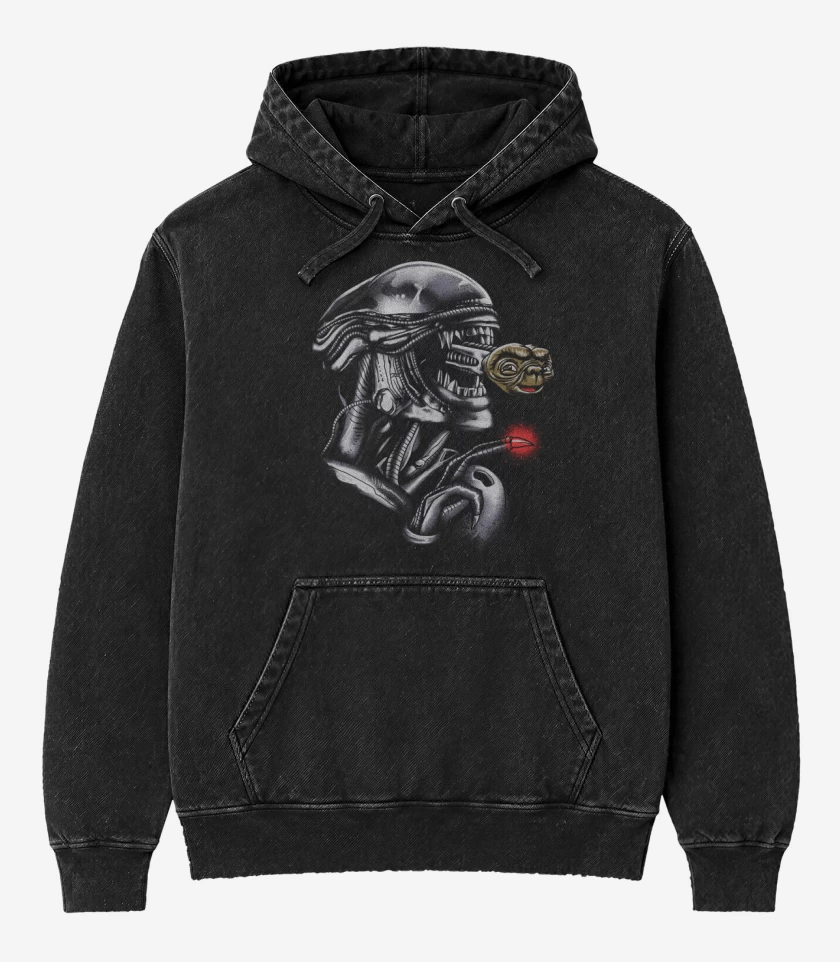 Poleron Canguro Acid Wash Negro de Aliens nro 2