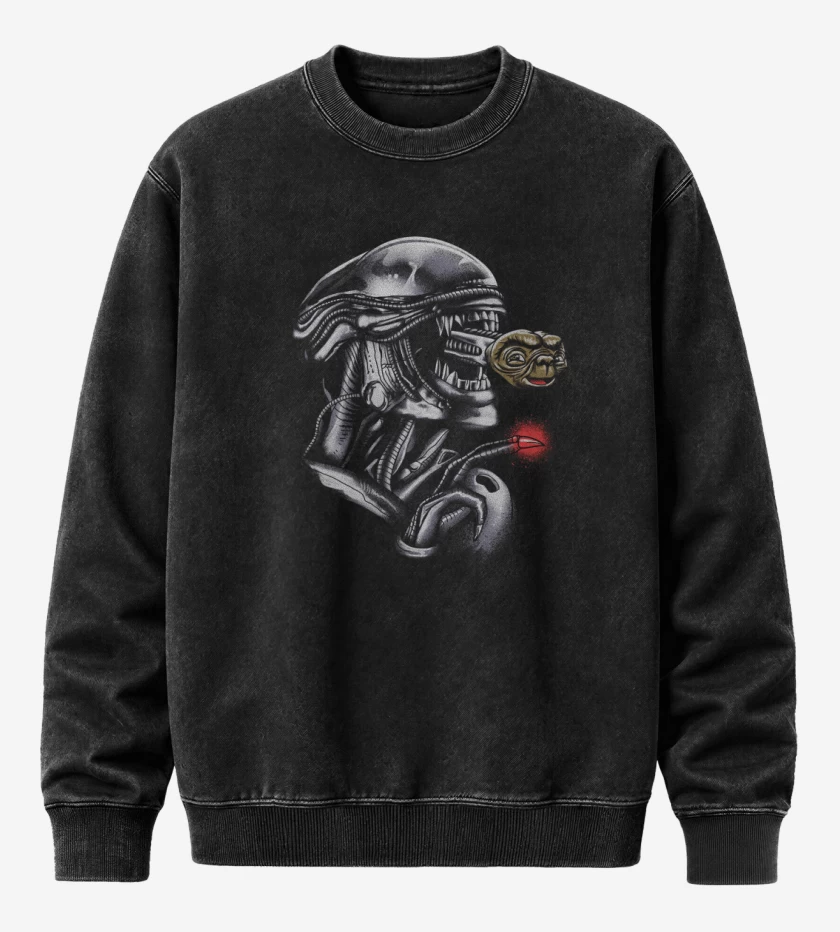 Poleron Polo Acid Wash Negro de Aliens nro 2