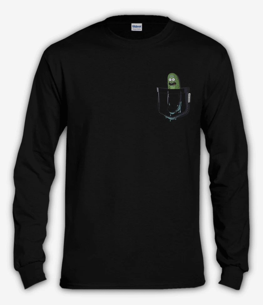 Polera manga larga Negro de Pickle rick de bolsillo