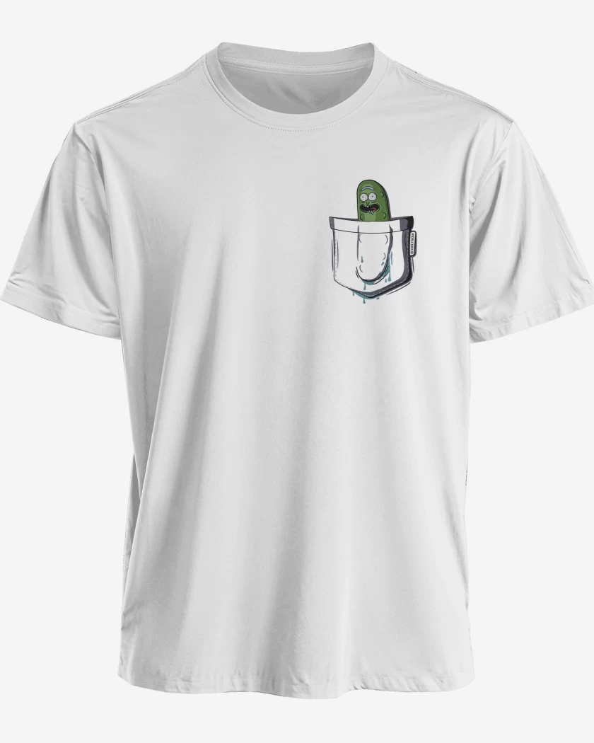 Polera premium Blanco de Pickle rick de bolsillo