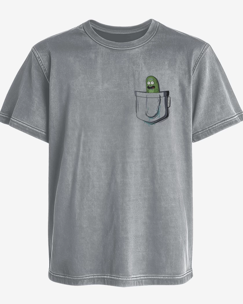 Polera desgastada Gris Melange de Pickle rick de bolsillo