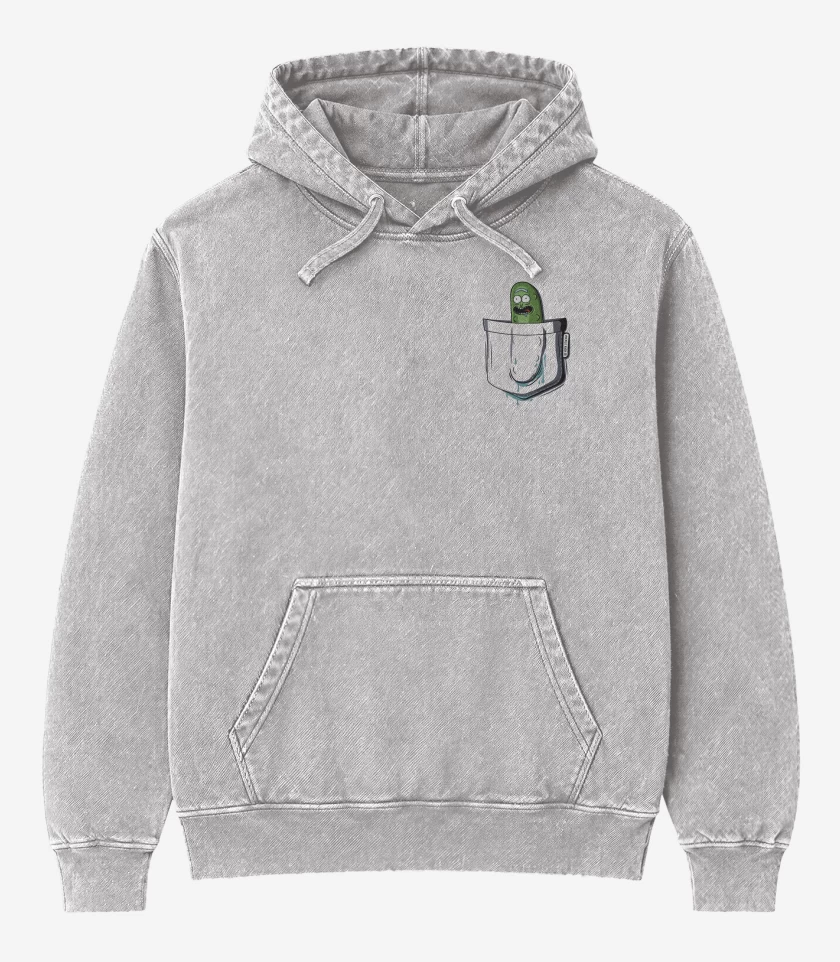 Poleron Canguro Acid Wash Gris Melange de Pickle rick de bolsillo