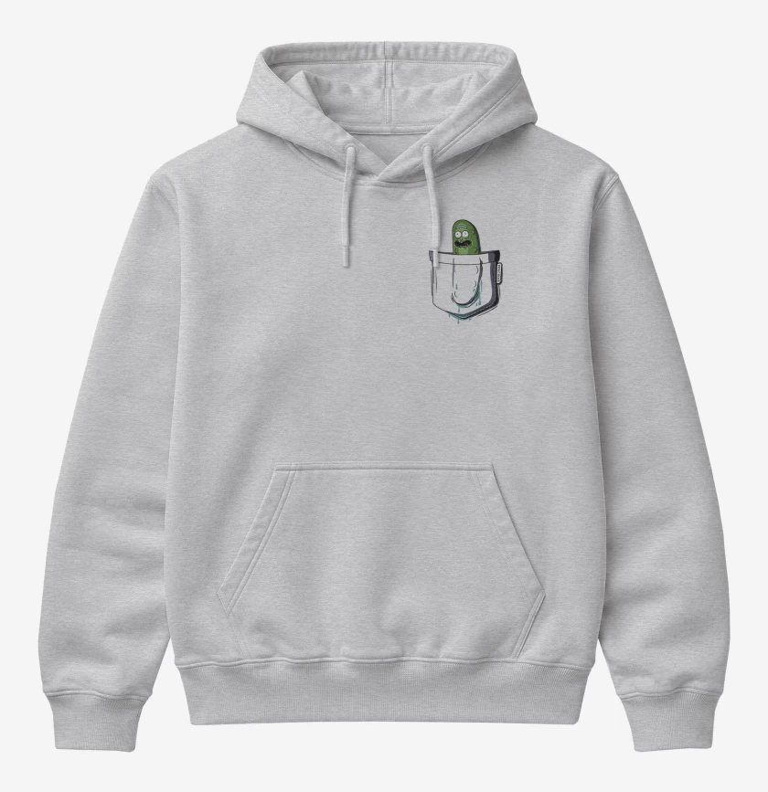 Poleron Canguro básico Gris Melange de Pickle rick de bolsillo