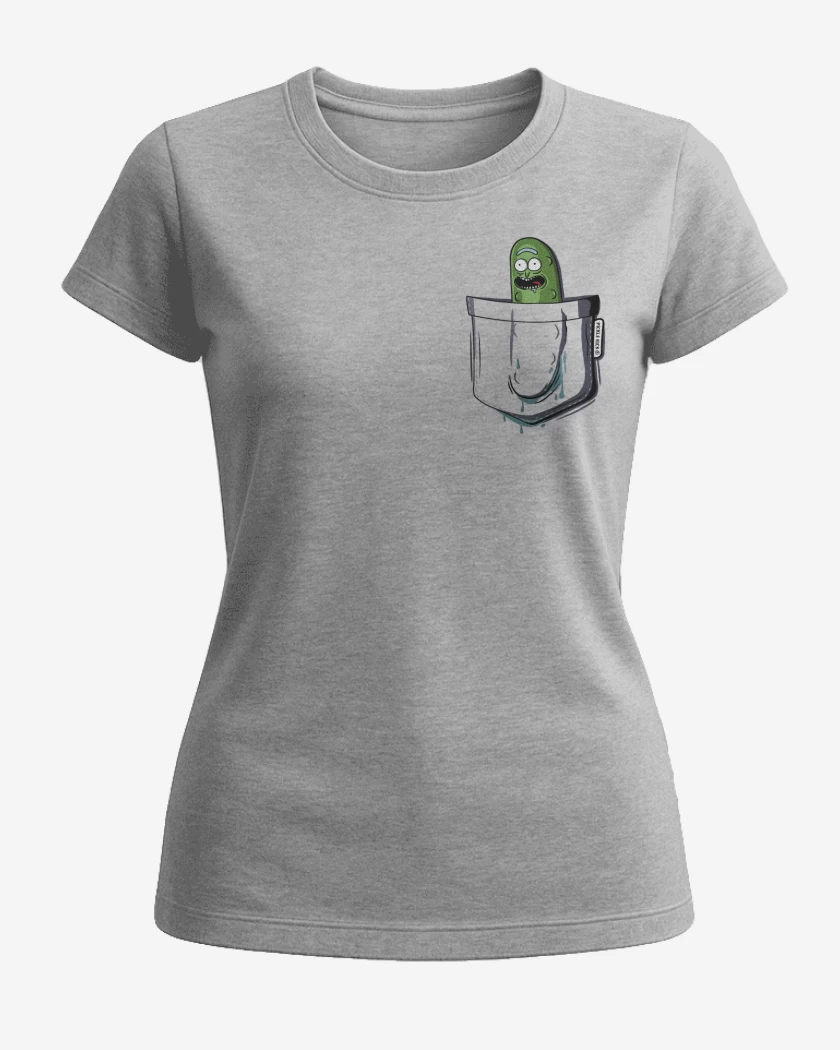 Polera de Mujer Gris Melange de Pickle rick de bolsillo