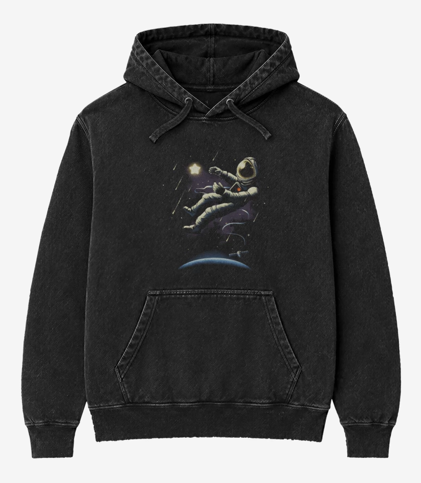 Poleron Canguro Acid Wash Negro de Astronauta 12