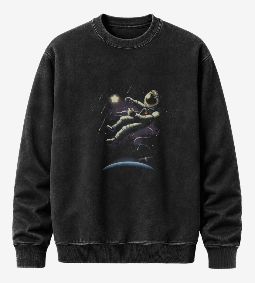 Poleron Polo Acid Wash Negro de Astronauta 12