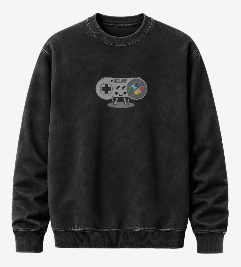 Poleron Polo Acid Wash Negro de joistick nes 