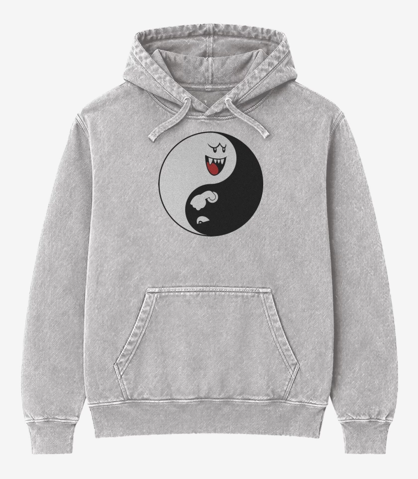 Poleron Canguro Acid Wash Gris Melange de Ying Yang booo