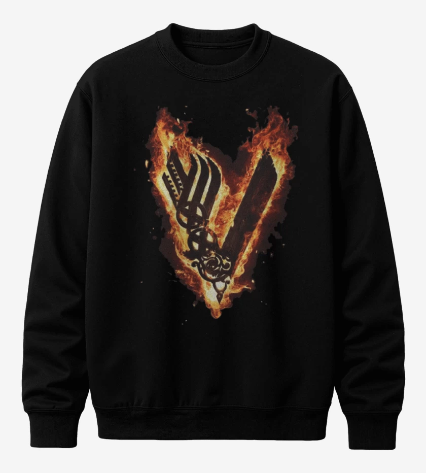 Poleron polo Negro de Vikings fuego