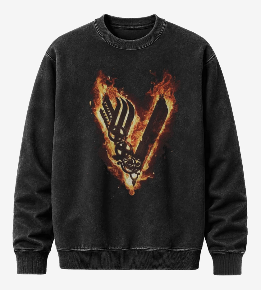 Poleron Polo Acid Wash Negro de Vikings fuego