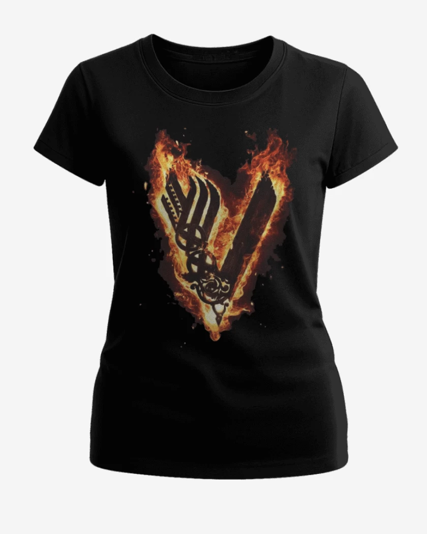 Polera de Mujer Negro de Vikings fuego