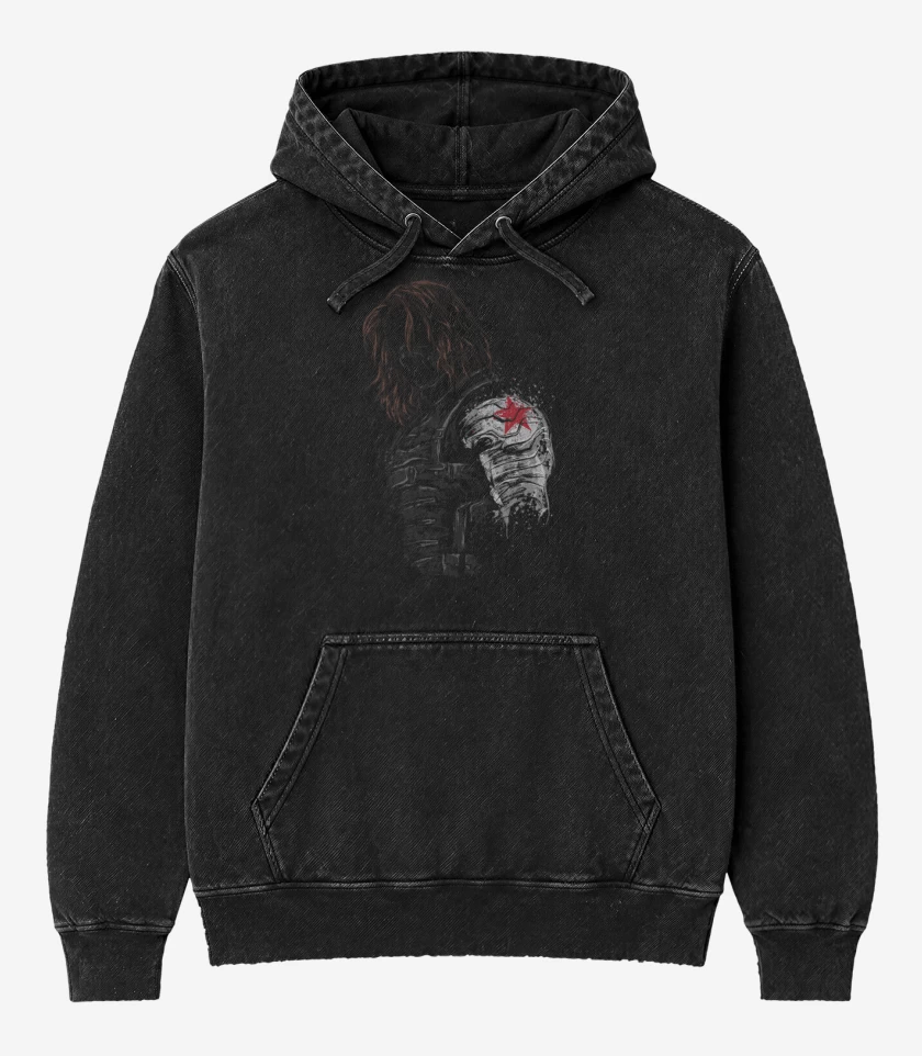 Poleron Canguro Acid Wash Negro de Winter soldier