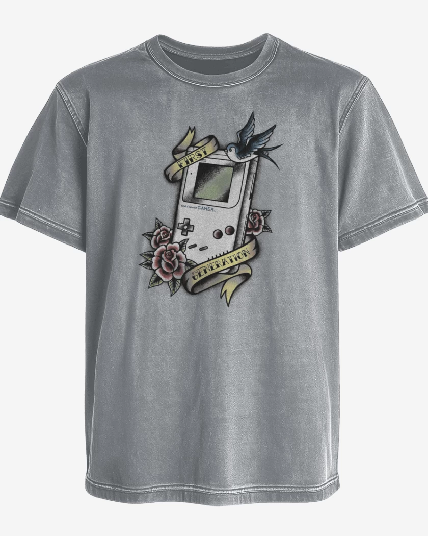 Polera desgastada Gris Melange de Old school gamers