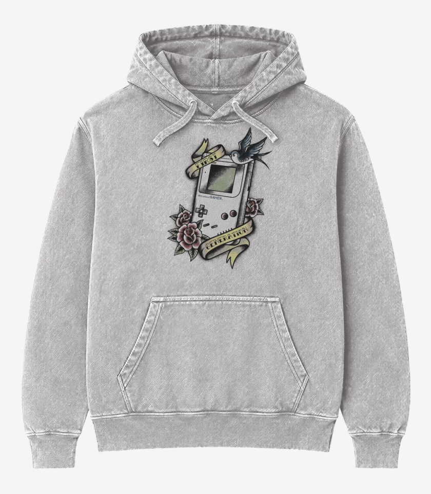 Poleron Canguro Acid Wash Gris Melange de Old school gamers