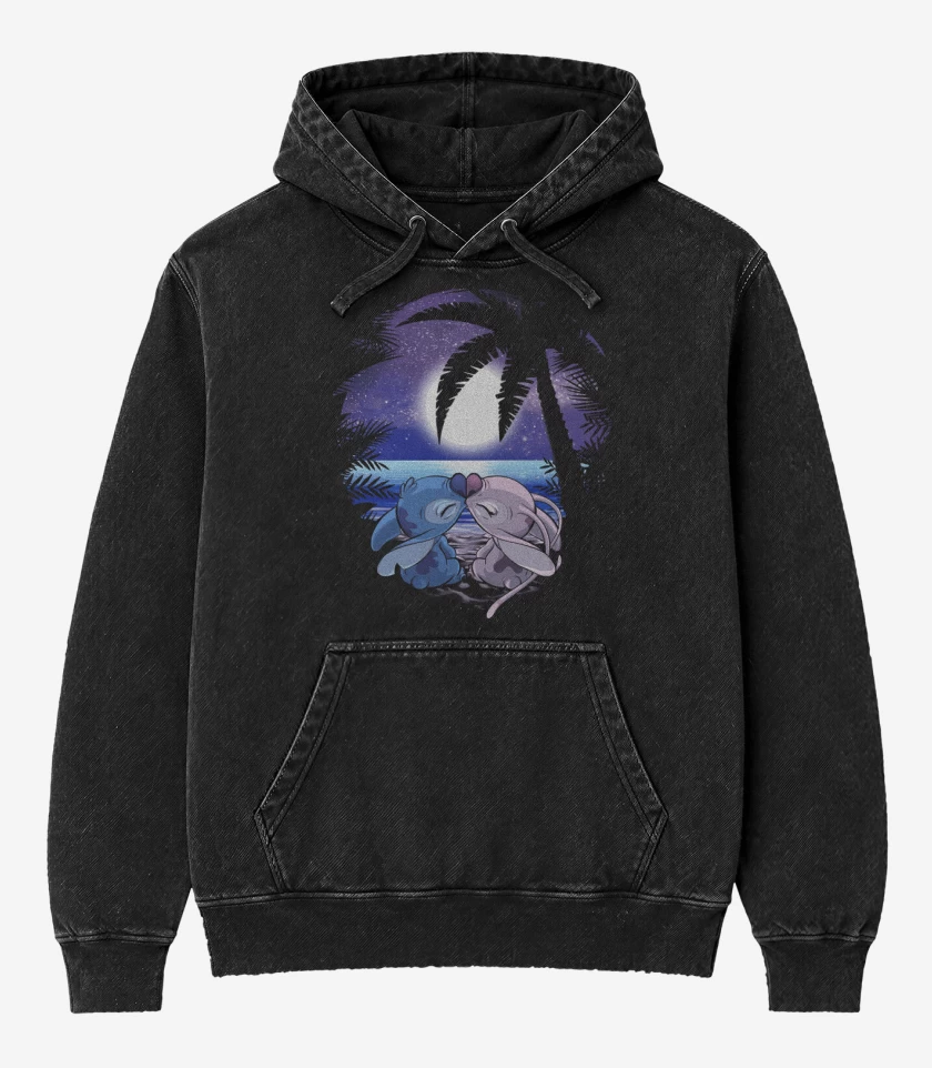Poleron Canguro Acid Wash Negro de Love stitch
